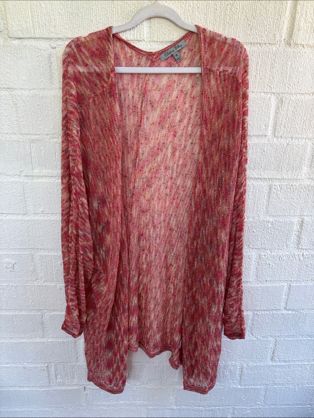 Olivia Sky Knit Open-Front Cardigan in Pink and Cream Blend sz 3X